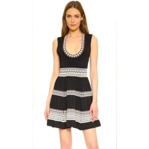 Ronny Kobo Womens XS Black Multi Mosaic Knit Fit And Flare Luxury Mini Dress